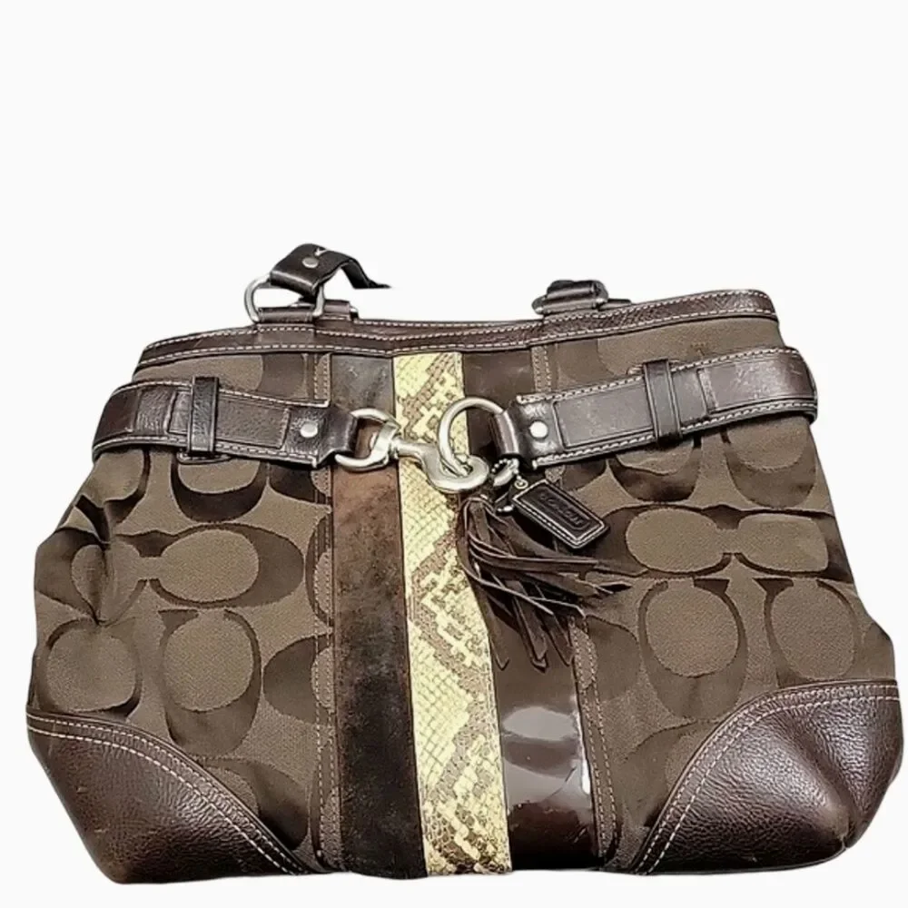 Coach Hampton Signature Logo Python Brown Tote Shoulder bag - Picture 9 of 11